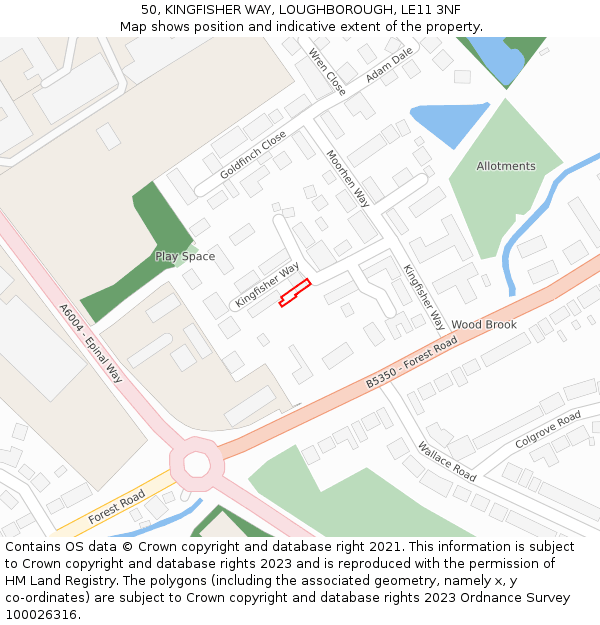 50, KINGFISHER WAY, LOUGHBOROUGH, LE11 3NF: Location map and indicative extent of plot