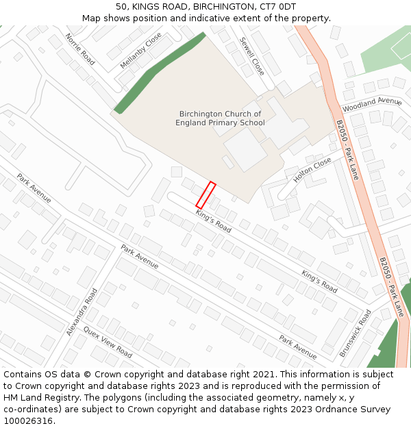 50, KINGS ROAD, BIRCHINGTON, CT7 0DT: Location map and indicative extent of plot