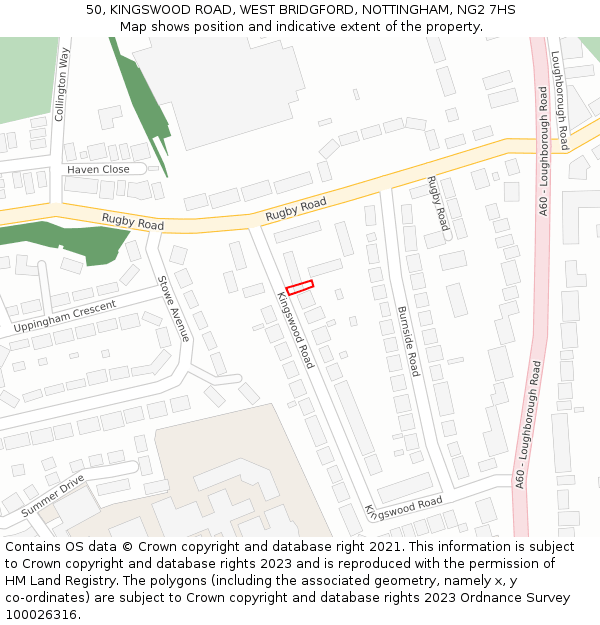 50, KINGSWOOD ROAD, WEST BRIDGFORD, NOTTINGHAM, NG2 7HS: Location map and indicative extent of plot