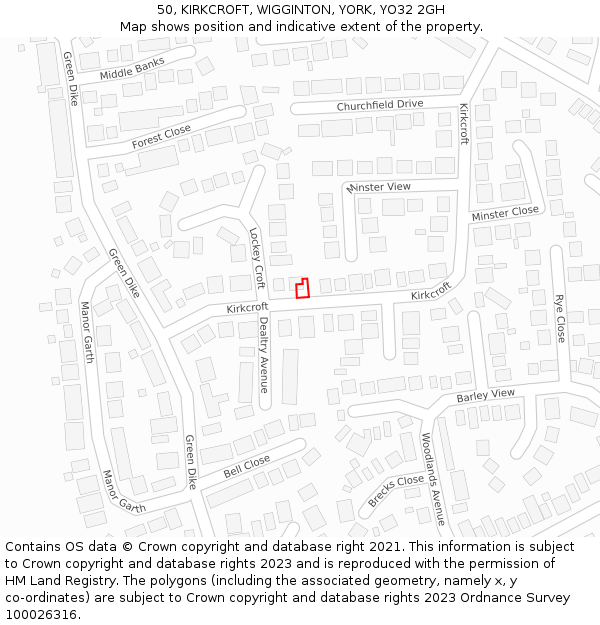 50, KIRKCROFT, WIGGINTON, YORK, YO32 2GH: Location map and indicative extent of plot