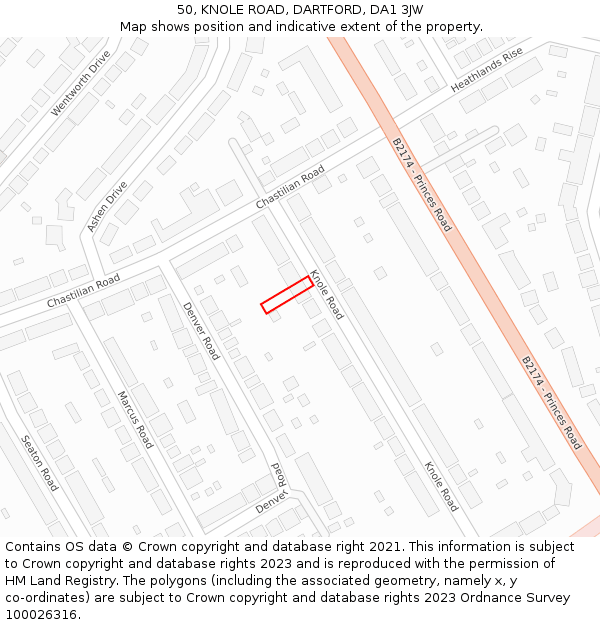 50, KNOLE ROAD, DARTFORD, DA1 3JW: Location map and indicative extent of plot