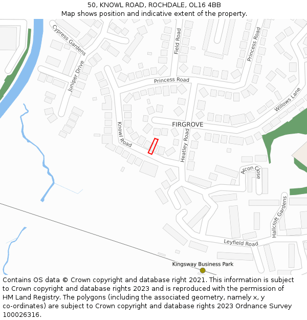 50, KNOWL ROAD, ROCHDALE, OL16 4BB: Location map and indicative extent of plot