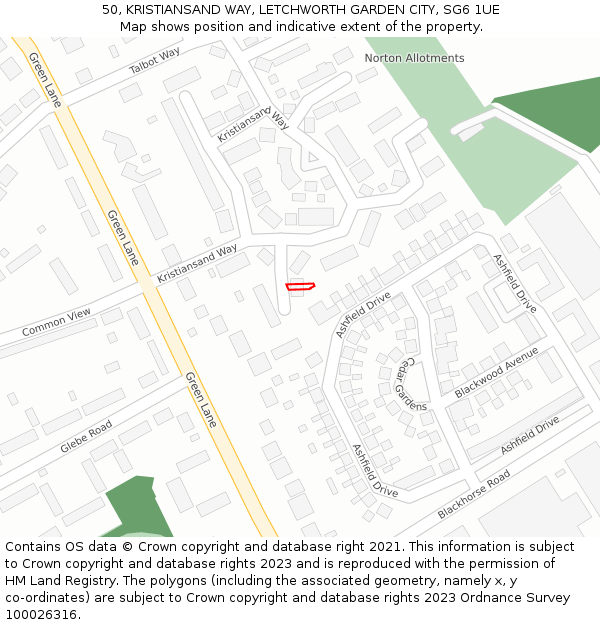 50, KRISTIANSAND WAY, LETCHWORTH GARDEN CITY, SG6 1UE: Location map and indicative extent of plot