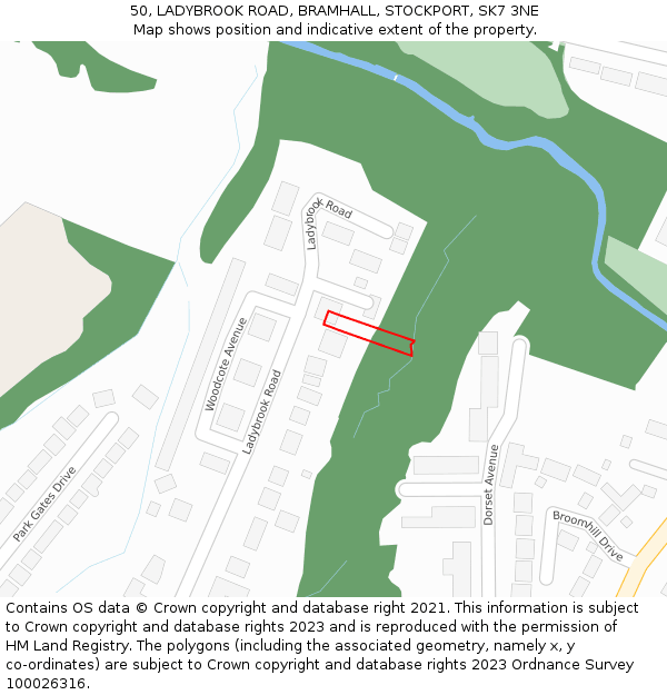 50, LADYBROOK ROAD, BRAMHALL, STOCKPORT, SK7 3NE: Location map and indicative extent of plot