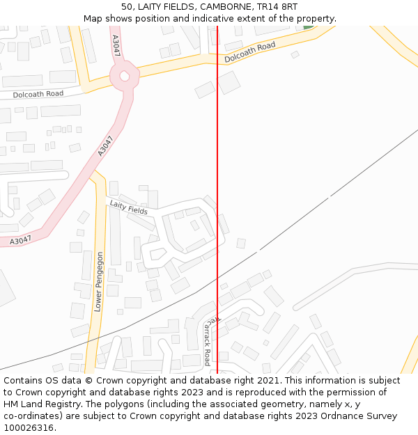 50, LAITY FIELDS, CAMBORNE, TR14 8RT: Location map and indicative extent of plot