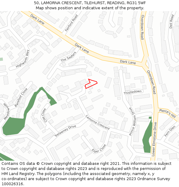 50, LAMORNA CRESCENT, TILEHURST, READING, RG31 5WF: Location map and indicative extent of plot