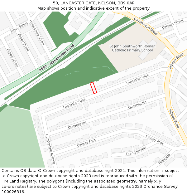 50, LANCASTER GATE, NELSON, BB9 0AP: Location map and indicative extent of plot