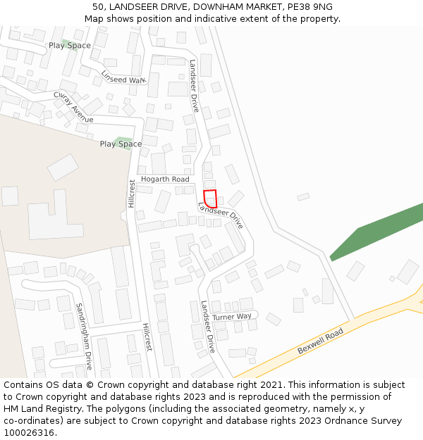 50, LANDSEER DRIVE, DOWNHAM MARKET, PE38 9NG: Location map and indicative extent of plot