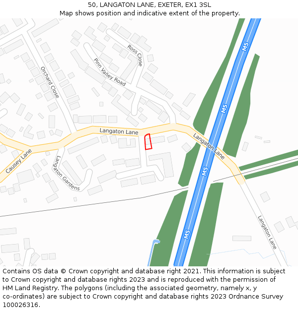 50, LANGATON LANE, EXETER, EX1 3SL: Location map and indicative extent of plot
