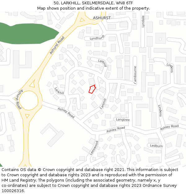 50, LARKHILL, SKELMERSDALE, WN8 6TF: Location map and indicative extent of plot