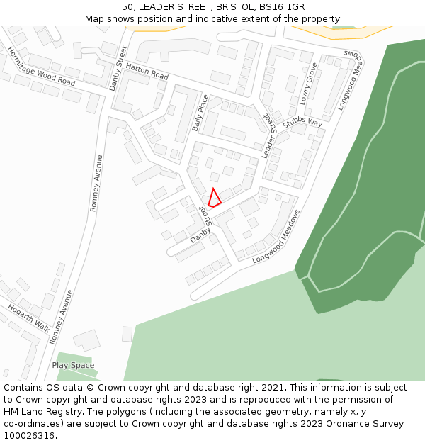 50, LEADER STREET, BRISTOL, BS16 1GR: Location map and indicative extent of plot