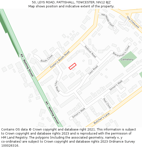 50, LEYS ROAD, PATTISHALL, TOWCESTER, NN12 8JZ: Location map and indicative extent of plot