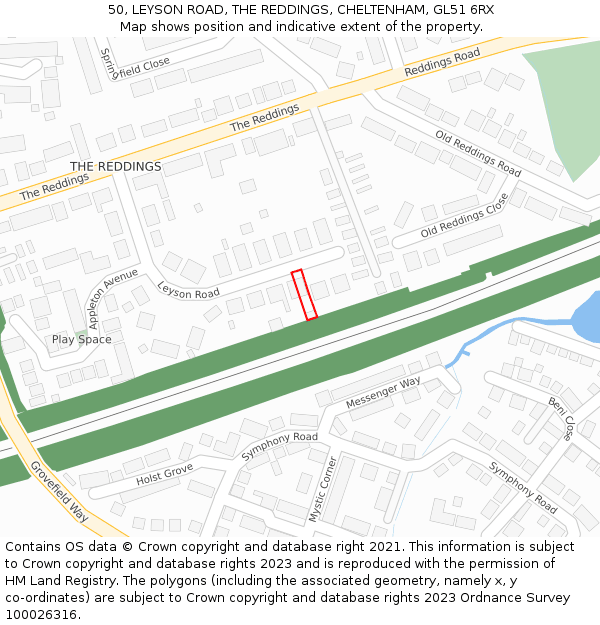 50, LEYSON ROAD, THE REDDINGS, CHELTENHAM, GL51 6RX: Location map and indicative extent of plot