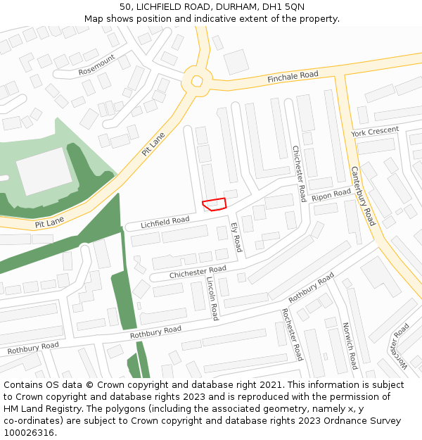 50, LICHFIELD ROAD, DURHAM, DH1 5QN: Location map and indicative extent of plot