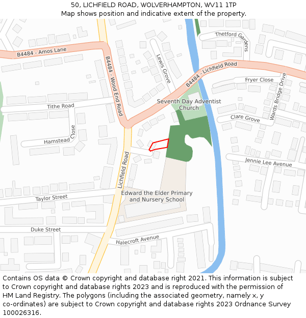 50, LICHFIELD ROAD, WOLVERHAMPTON, WV11 1TP: Location map and indicative extent of plot