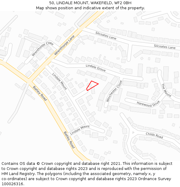 50, LINDALE MOUNT, WAKEFIELD, WF2 0BH: Location map and indicative extent of plot