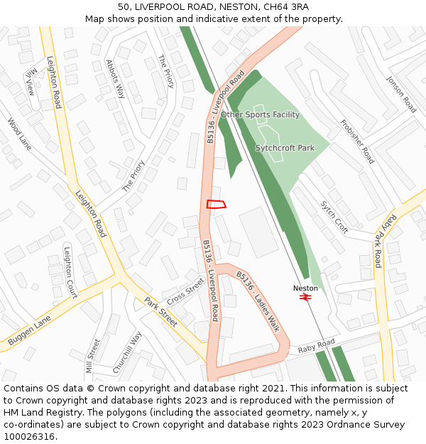 50, LIVERPOOL ROAD, NESTON, CH64 3RA: Location map and indicative extent of plot