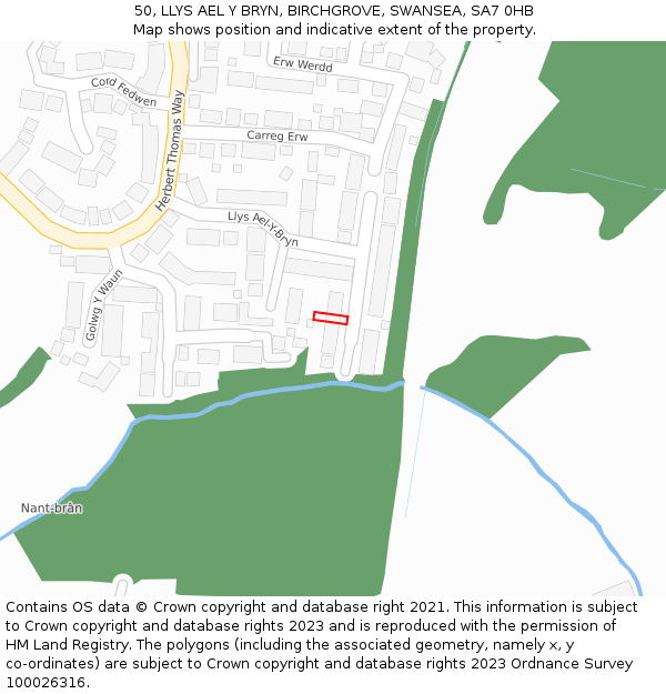 50, LLYS AEL Y BRYN, BIRCHGROVE, SWANSEA, SA7 0HB: Location map and indicative extent of plot