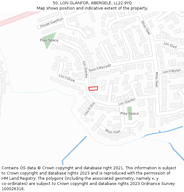 50, LON GLANFOR, ABERGELE, LL22 9YQ: Location map and indicative extent of plot