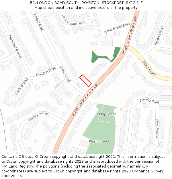 50, LONDON ROAD SOUTH, POYNTON, STOCKPORT, SK12 1LF: Location map and indicative extent of plot