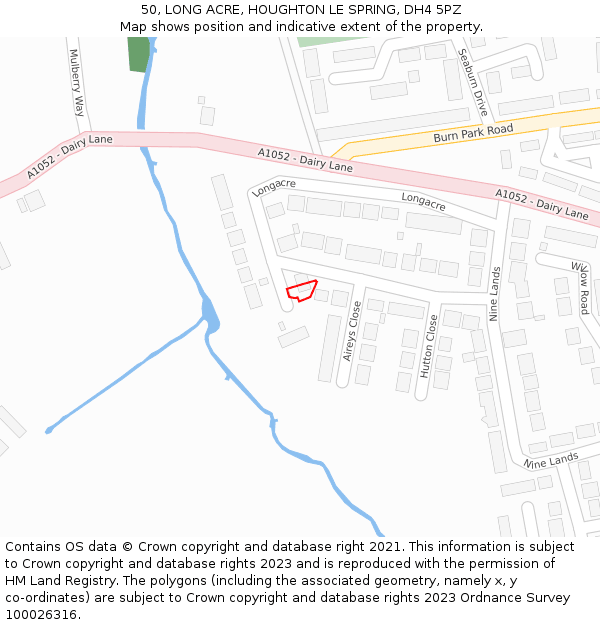 50, LONG ACRE, HOUGHTON LE SPRING, DH4 5PZ: Location map and indicative extent of plot