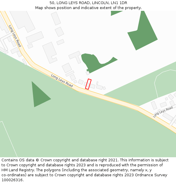 50, LONG LEYS ROAD, LINCOLN, LN1 1DR: Location map and indicative extent of plot