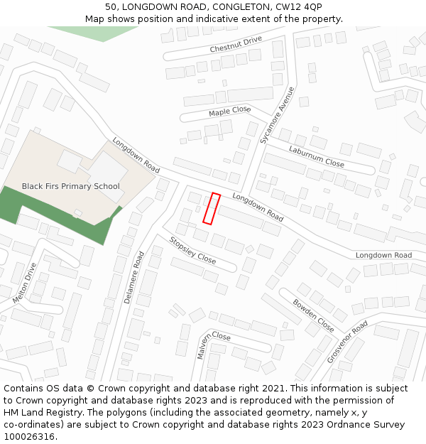 50, LONGDOWN ROAD, CONGLETON, CW12 4QP: Location map and indicative extent of plot