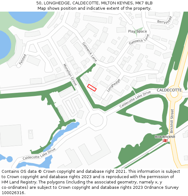 50, LONGHEDGE, CALDECOTTE, MILTON KEYNES, MK7 8LB: Location map and indicative extent of plot