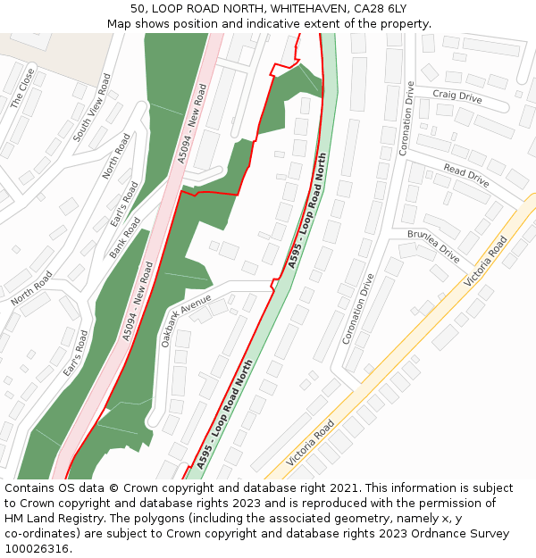 50, LOOP ROAD NORTH, WHITEHAVEN, CA28 6LY: Location map and indicative extent of plot