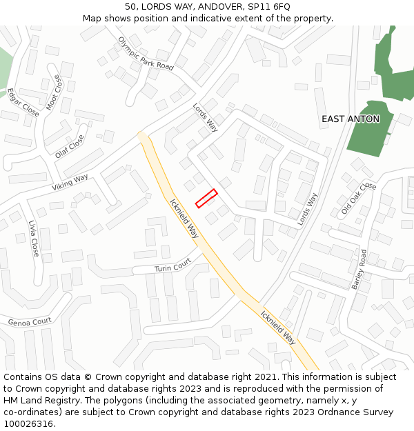 50, LORDS WAY, ANDOVER, SP11 6FQ: Location map and indicative extent of plot