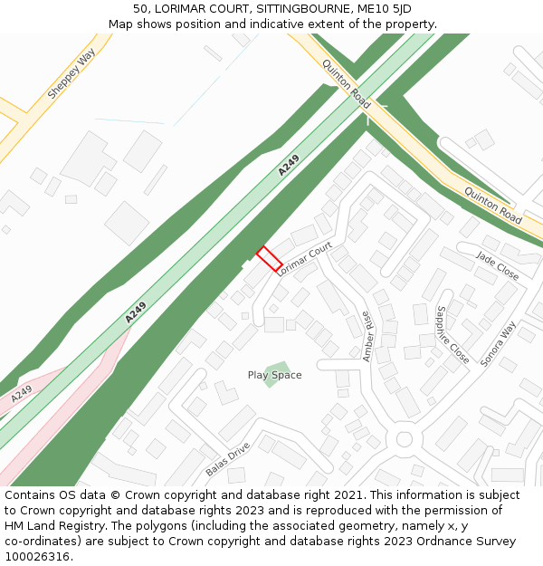 50, LORIMAR COURT, SITTINGBOURNE, ME10 5JD: Location map and indicative extent of plot