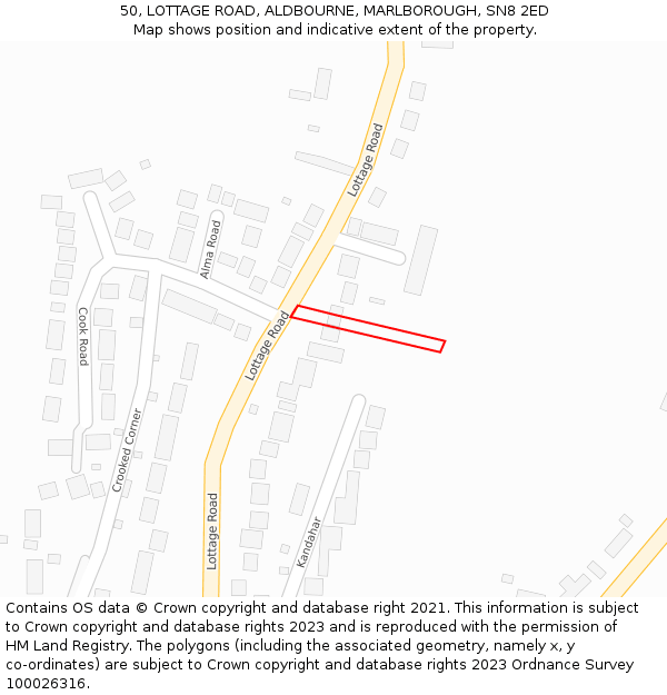 50, LOTTAGE ROAD, ALDBOURNE, MARLBOROUGH, SN8 2ED: Location map and indicative extent of plot