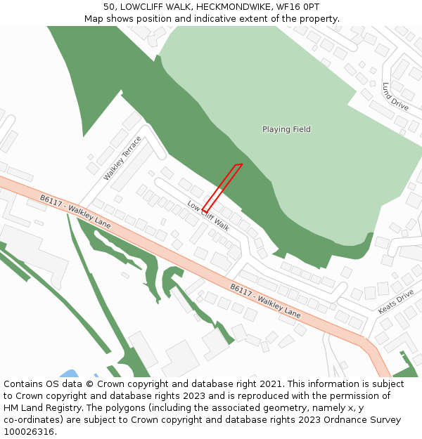 50, LOWCLIFF WALK, HECKMONDWIKE, WF16 0PT: Location map and indicative extent of plot