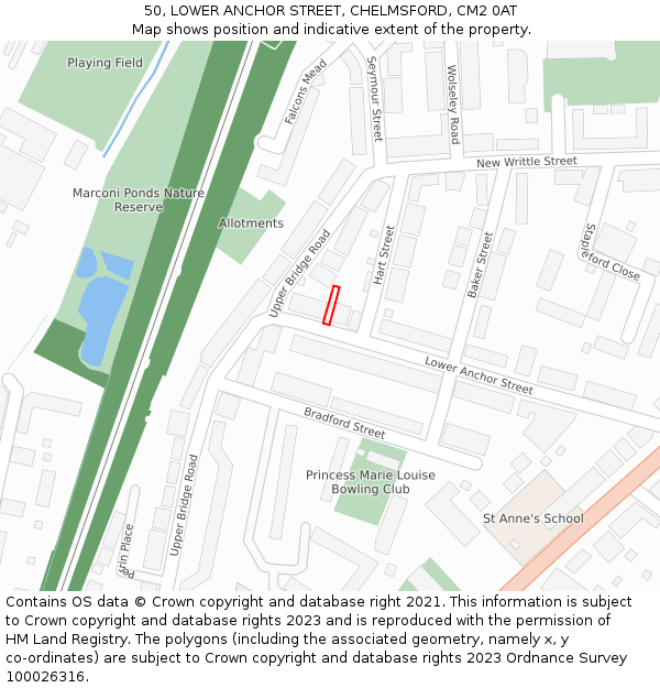 50, LOWER ANCHOR STREET, CHELMSFORD, CM2 0AT: Location map and indicative extent of plot