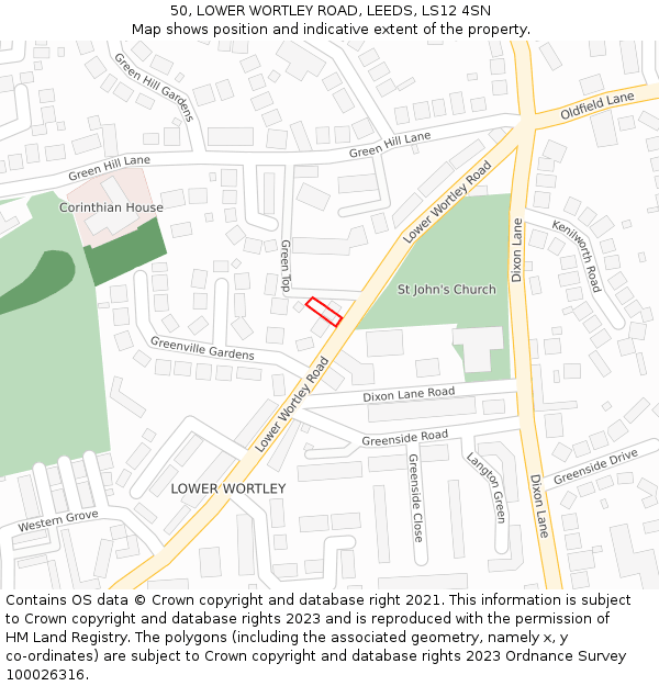 50, LOWER WORTLEY ROAD, LEEDS, LS12 4SN: Location map and indicative extent of plot