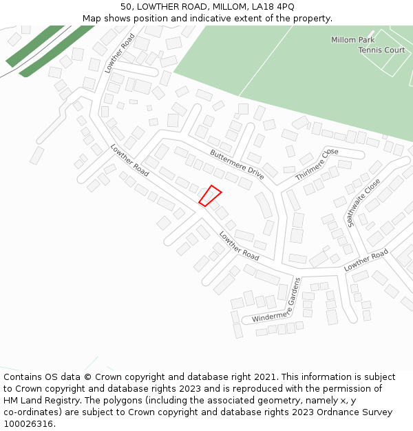 50, LOWTHER ROAD, MILLOM, LA18 4PQ: Location map and indicative extent of plot