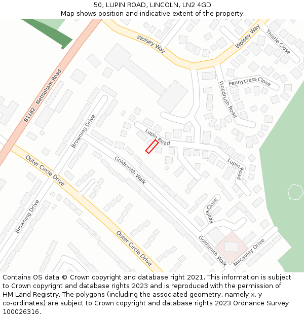 50, LUPIN ROAD, LINCOLN, LN2 4GD: Location map and indicative extent of plot