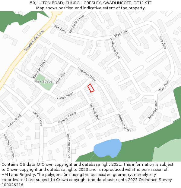 50, LUTON ROAD, CHURCH GRESLEY, SWADLINCOTE, DE11 9TF: Location map and indicative extent of plot