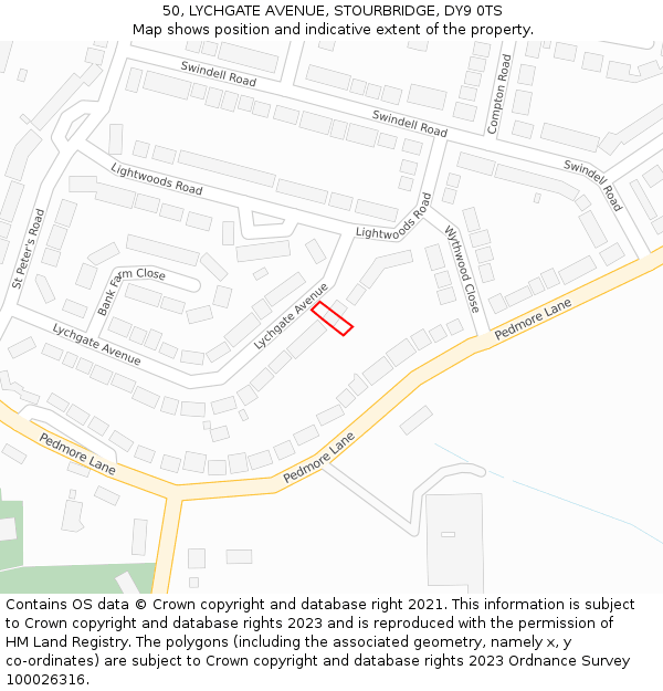 50, LYCHGATE AVENUE, STOURBRIDGE, DY9 0TS: Location map and indicative extent of plot