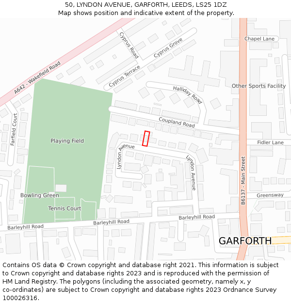 50, LYNDON AVENUE, GARFORTH, LEEDS, LS25 1DZ: Location map and indicative extent of plot