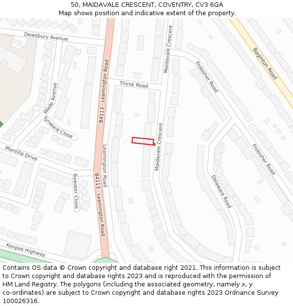 50, MAIDAVALE CRESCENT, COVENTRY, CV3 6GA: Location map and indicative extent of plot