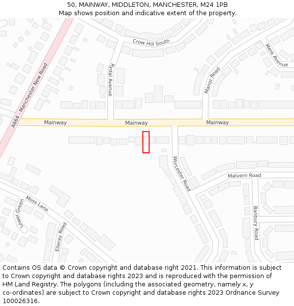 50, MAINWAY, MIDDLETON, MANCHESTER, M24 1PB: Location map and indicative extent of plot