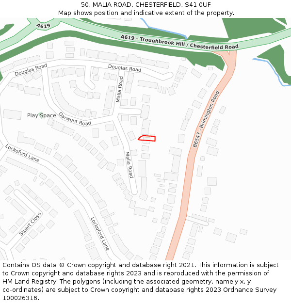 50, MALIA ROAD, CHESTERFIELD, S41 0UF: Location map and indicative extent of plot