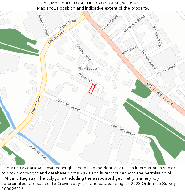 50, MALLARD CLOSE, HECKMONDWIKE, WF16 0NE: Location map and indicative extent of plot