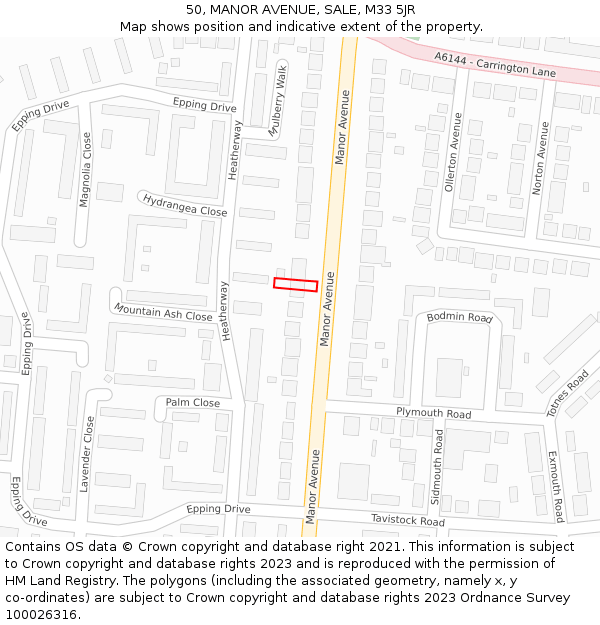 50, MANOR AVENUE, SALE, M33 5JR: Location map and indicative extent of plot