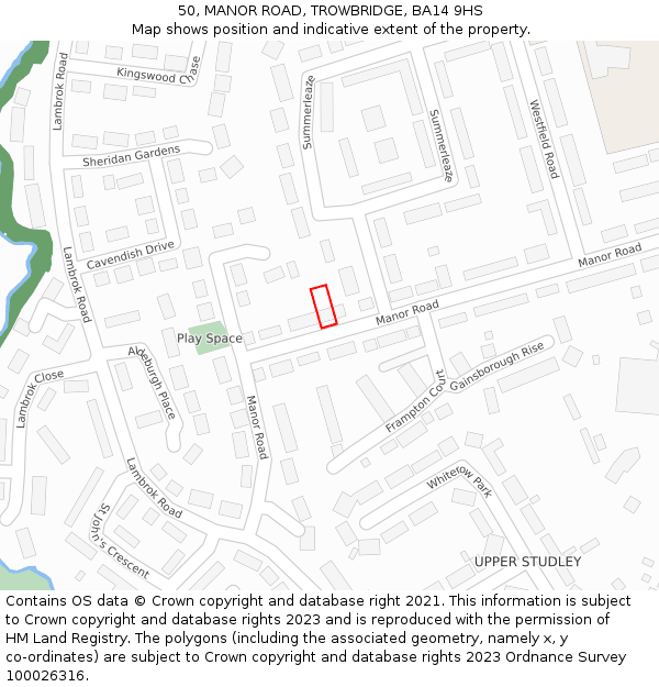 50, MANOR ROAD, TROWBRIDGE, BA14 9HS: Location map and indicative extent of plot