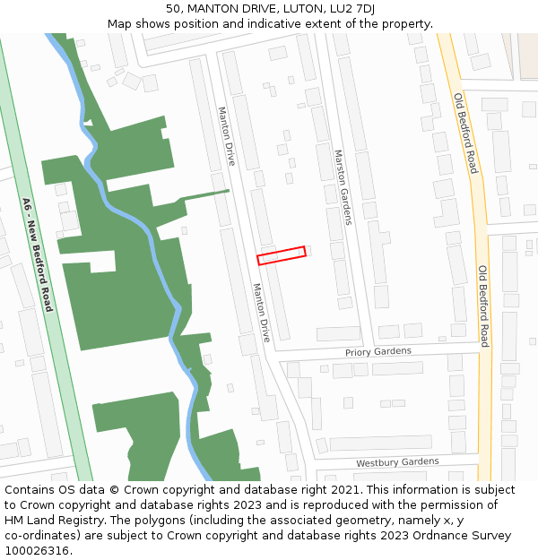 50, MANTON DRIVE, LUTON, LU2 7DJ: Location map and indicative extent of plot