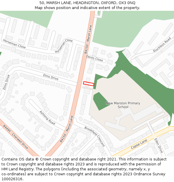 50, MARSH LANE, HEADINGTON, OXFORD, OX3 0NQ: Location map and indicative extent of plot