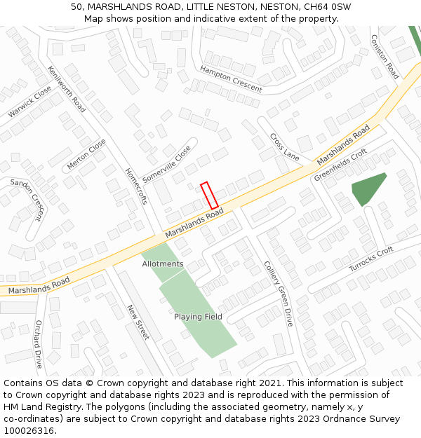 50, MARSHLANDS ROAD, LITTLE NESTON, NESTON, CH64 0SW: Location map and indicative extent of plot