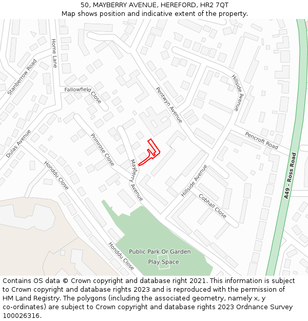 50, MAYBERRY AVENUE, HEREFORD, HR2 7QT: Location map and indicative extent of plot